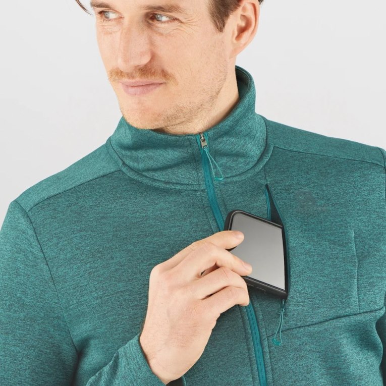 Salomon Essential Lightwarm Heather Full Zip Men's Jackets Turquoise | CA 28R75